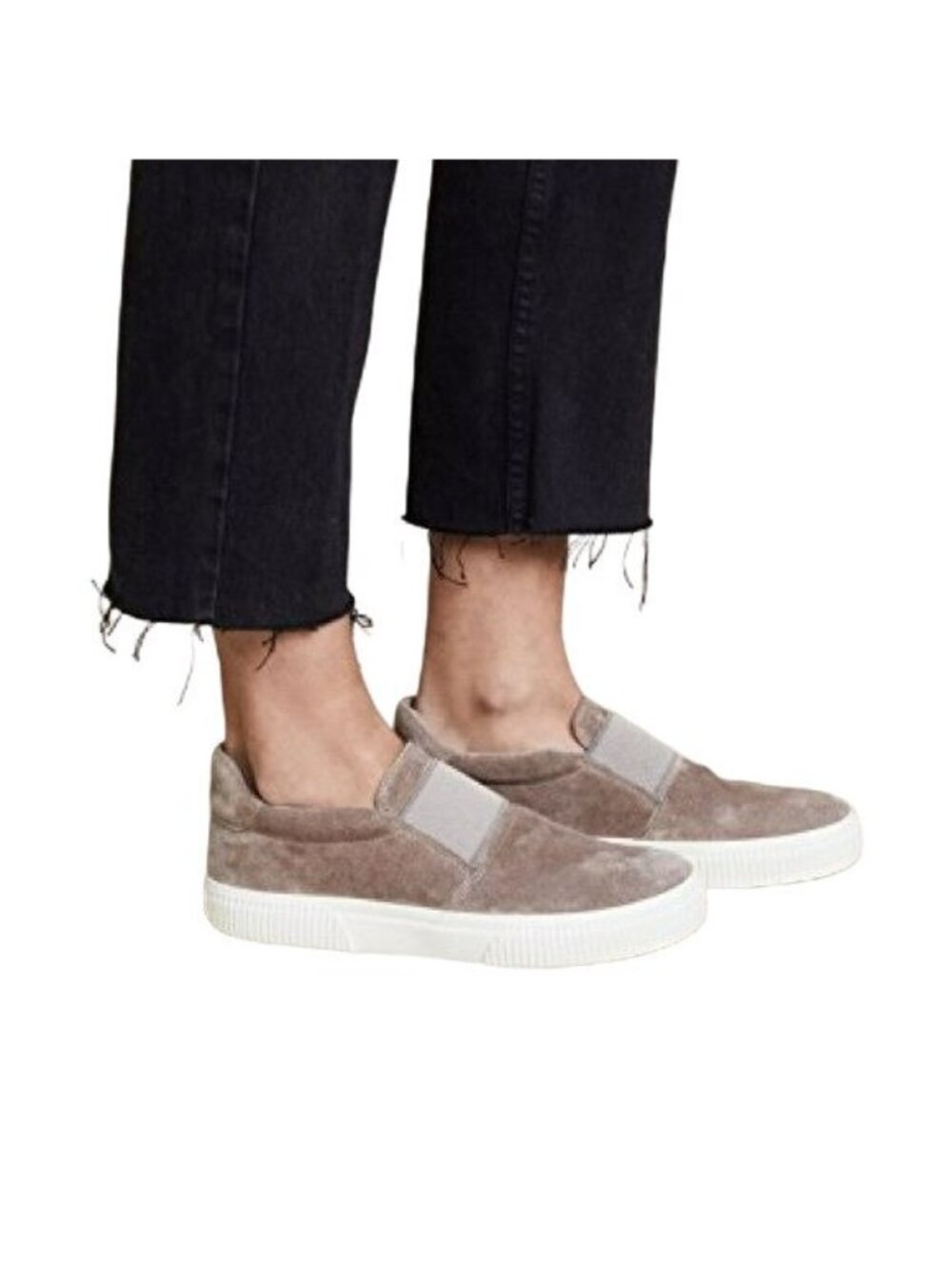 Vince Womens Kirkland Taupe Gray Suede Elastic Strap Slip On Shoes Size 9.5